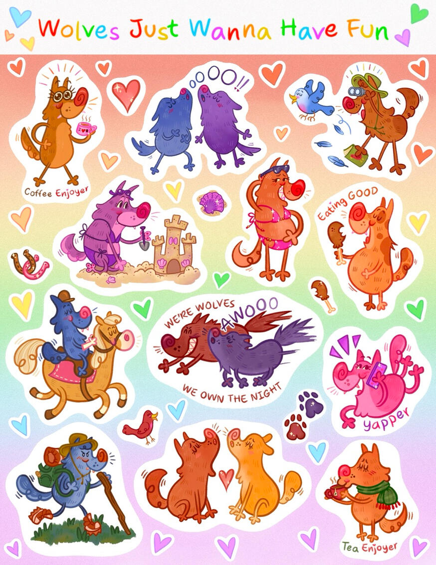 Wolves Just Wanna Have Fun Sticker Sheet Wolves Just Wanna Have Fun Sticker Sheet
