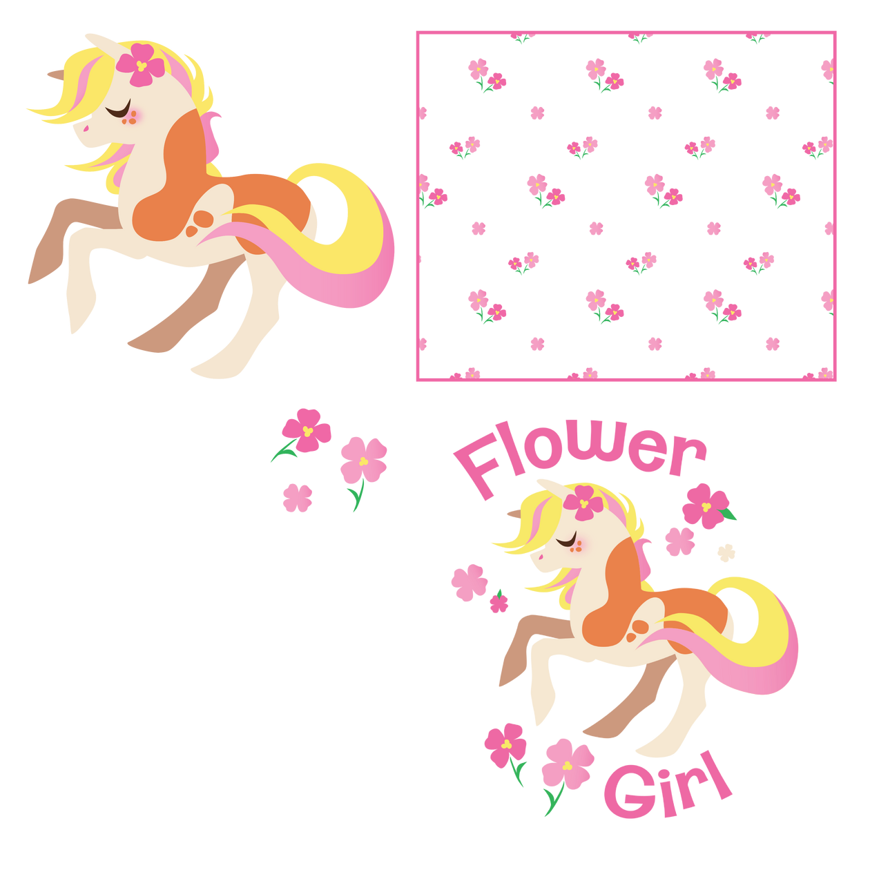 Happy Horses Flower Pattern and Elements