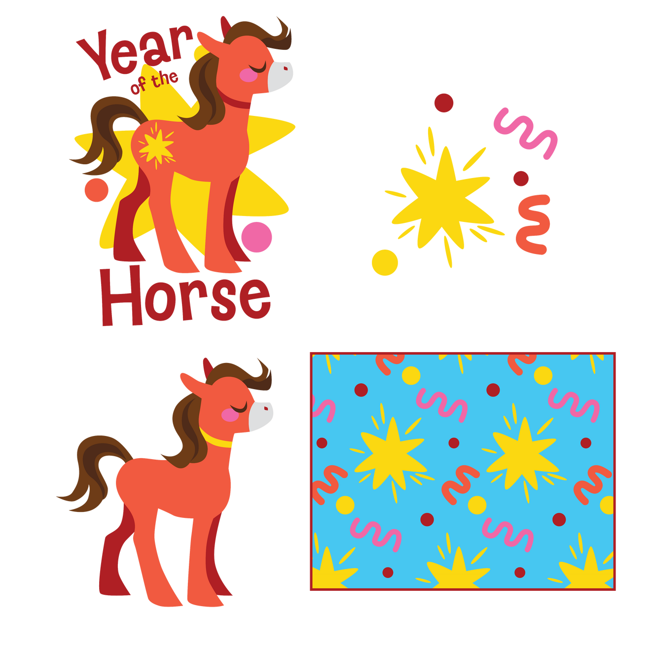 Happy Horses Sparkle Pattern and Elements