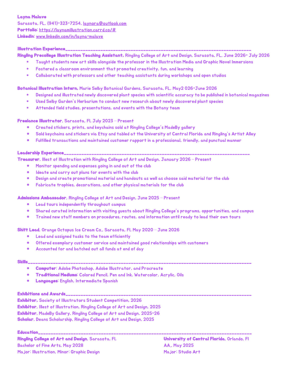 My Resume Fall 2026